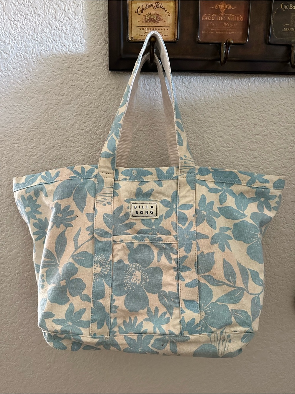Billabong Cream and Light Blue Floral Canvas Tote